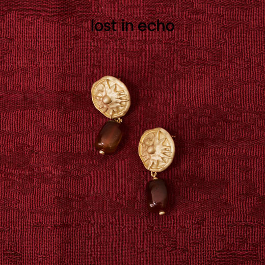lost in echo2026春夏新款磨砂质感太阳红玛瑙吊坠925纯银耳饰 商品图0