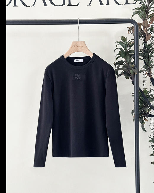 现货 THS-限时 赛琳家 女士 棉质圆领刺绣logo圆领打底T恤 2色 BH2630 商品图1