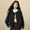【12/24新品6.5折】熙世界小香风深灰色羊圈呢外套女冬季高级感格子拼接短款毛呢大衣 商品缩略图4