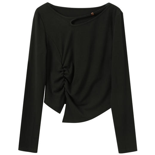 三彩【星火流年】2026春季新款不对称水滴领T恤上衣修身打底内搭C 商品图4