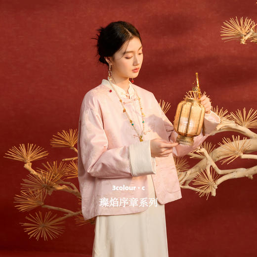 三彩【锦绣芳华】2026春季新款保暖棉衣外套提花圆领盘扣短款C 商品图1