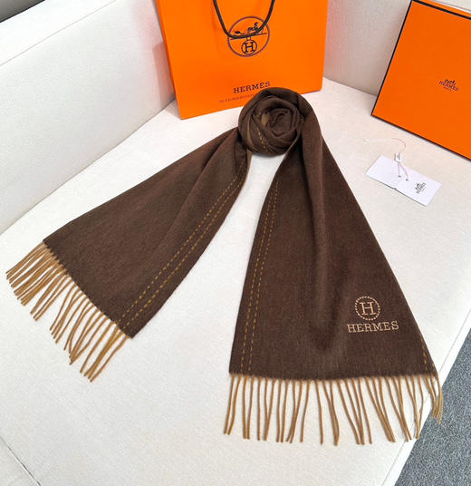 秋冬特惠💰300 HERMES🧣爱马仕围巾 巴黎时装展商务男士女士通用双面羊毛披肩 商品图5