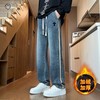 D122423新款两色贴皮标重工水洗串标加绒加厚牛仔裤 商品缩略图6