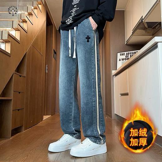 D122423新款两色贴皮标重工水洗串标加绒加厚牛仔裤 商品图6