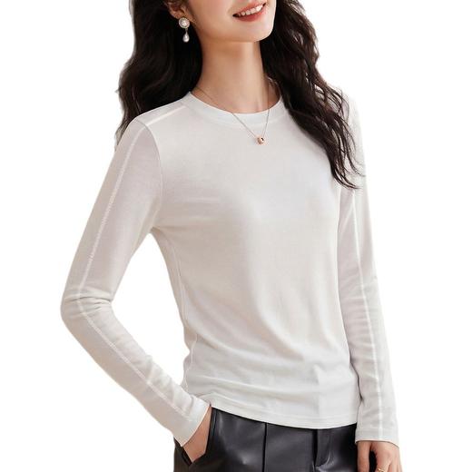 「自j」全新升级【铂金会员119/天猫159/差价40】(01716)洛诗琳休闲通勤打底衫2026新款圆领肩部撞色线条修身上衣 商品图4