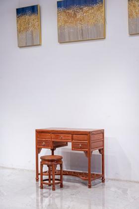 红桥红  家具严选  缅甸花梨(大果紫檀）  【98 三翻盖 梳妆台 两件套】