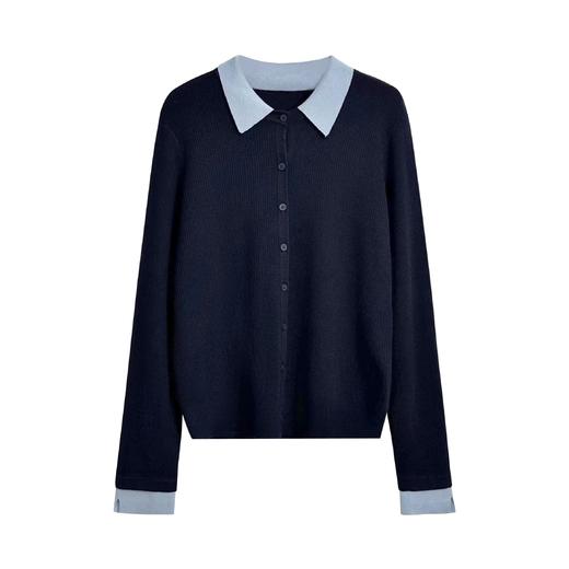 D122426冬季新款时尚撞色翻领针织衫显瘦开衫上衣 商品图9