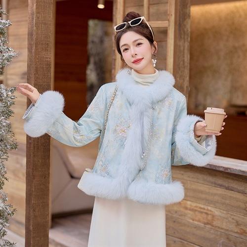 HR YJLY2606重工新中式刺绣亮片狐狸毛羽绒服 商品图3