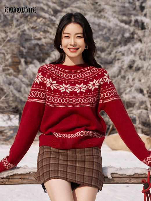 【门店同款】ENJOY冬季“游牧漫寻”费尔岛提花圆领针织上衣 168644846 商品图3