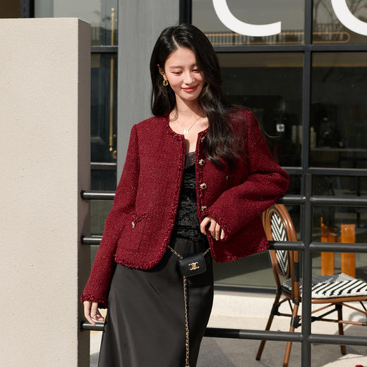 三彩2026春季新款复古轻奢香风短款外套单排扣显瘦开衫长袖S 商品图2