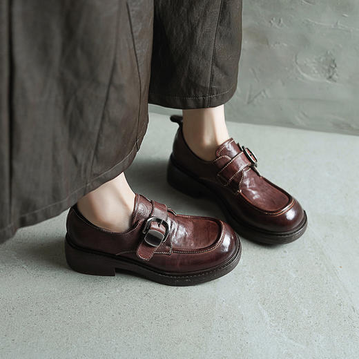 【阿么古纹马皮鞋】复古高级感手工乐福鞋洋气舒服高端女士单鞋4CM 商品图4