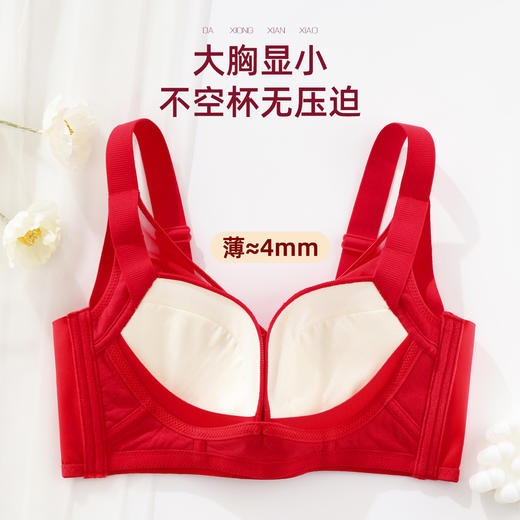 雅黛俪女士大胸显小内衣内裤套装本命年结婚喜庆大红色性感蕾丝聚拢文胸罩三角裤 商品图6