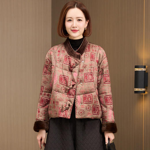 OSL 88K06盘扣国风短款羽绒服水貂毛袖口90白鹅绒服宽松大码 商品图0