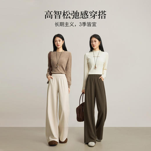 【12/24新品6.5折】熙世界宽松慵懒毛呢阔腿裤女秋冬加厚高腰显瘦休闲窄版直筒长裤子 商品图2