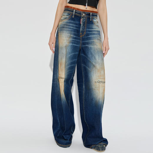 DSQUARED2 女士字母徽标刺绣休闲牛仔裤 深蓝色 S72LB0877 D30011 470 商品图1