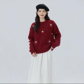 奢姿大码女装2025冬季胖妹妹时尚花朵装饰针织衫气质甜美显瘦上衣9854635277
