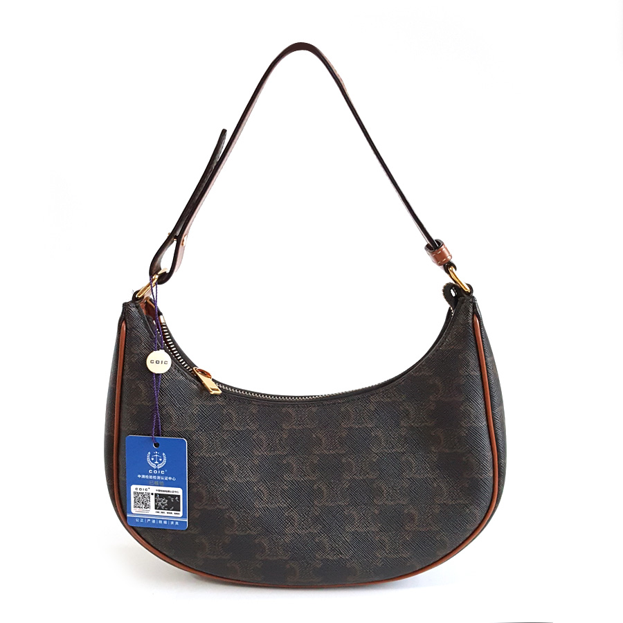 【95新】CELINE思琳棕色凯旋门老花AVA豌豆包腋下包单肩包女士211225AK06