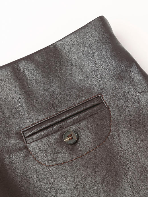 轻熟氛围叠穿神器 深棕色仿皮肌理高腰中长裙 后袋装饰开叉设计通勤气质半身裙 商品图2