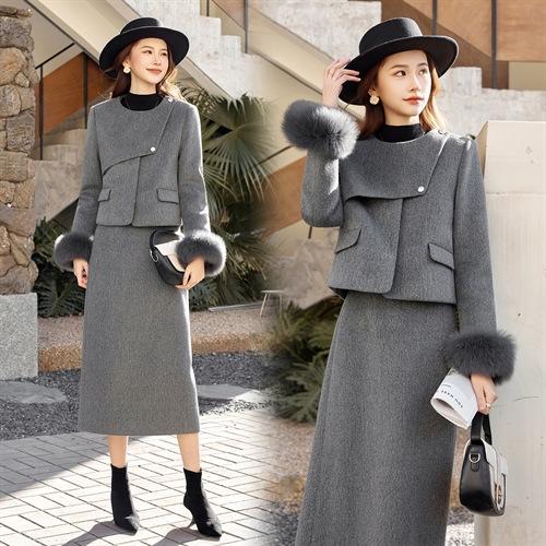 HR ABS25215时尚潮流气质狐狸毛修身半身裙套装裙 商品图1