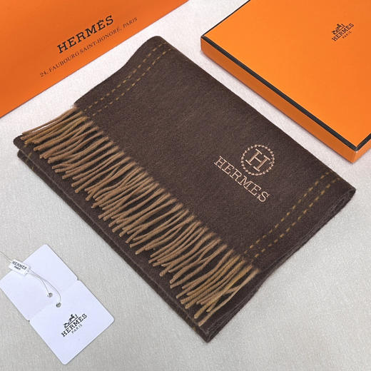 秋冬特惠💰300 HERMES🧣爱马仕围巾 巴黎时装展商务男士女士通用双面羊毛披肩 商品图3