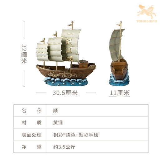 铜师傅 铜摆件《顺》桌面客厅办公室家一帆风顺开业乔迁礼品摆件 商品图5