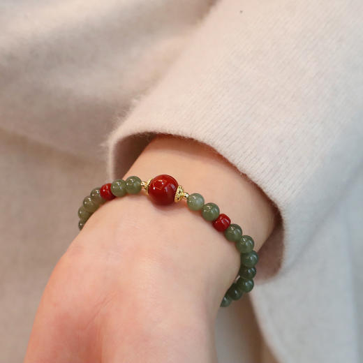 【和田玉红玛瑙手串】敦煌福泽天然和田玉手串红玛瑙手链国风轻奢串珠手链高级感 商品图4