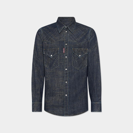 DSQUARED2 男士字母徽标标签牛仔长袖衬衫 深蓝色 S71DM0793 D30021 470 商品图0
