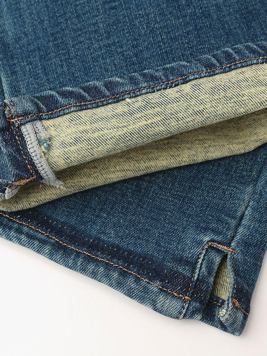 松弛感日常穿搭 复古做旧蓝高腰直筒牛仔裤 裤脚开叉设计宽松显瘦通勤长裤 商品图4