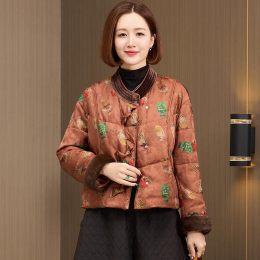 OSL 88K06盘扣国风短款羽绒服水貂毛袖口90白鹅绒服宽松大码 商品图1