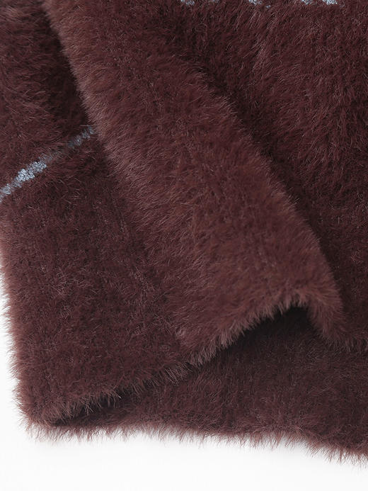 潮趣氛围感 深棕色毛绒质感圆领毛衣 手绘风字母卡通涂鸦满印设计休闲针织衫 商品图4