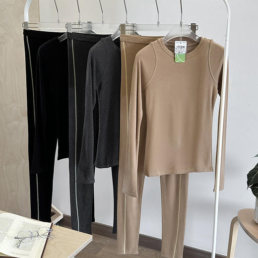 官网1099！卡戴珊莱赛尔天丝德绒秋衣秋裤套装女优可丝修身打底保暖内衣 商品图7