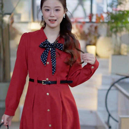 奢姿大码女装2025冬季时尚波点领结装饰连衣裙胖妹妹气质减龄裙子9954894426 商品图3