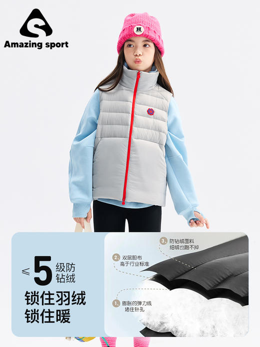 奇动童装男女童冬季羽绒服保暖白鹅绒儿童外套2025新款马甲DERMJ25617 商品图3