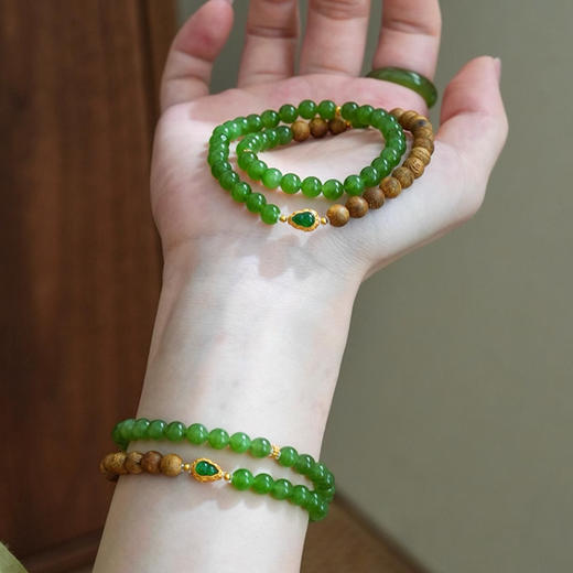 吉祥福禄沉香木碧玉双圈手串 商品图4