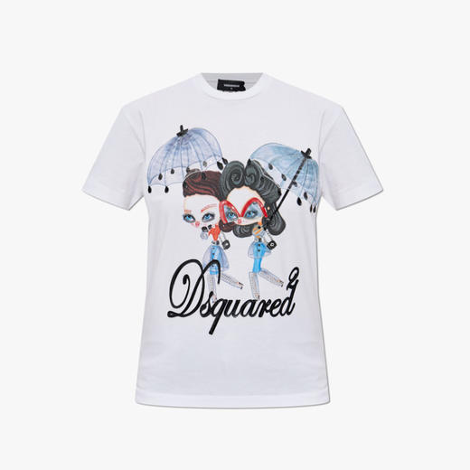 DSQUARED2 女士徽标贴片棉质圆领短袖T恤 白色 S72GD0613 D20020 100 商品图0