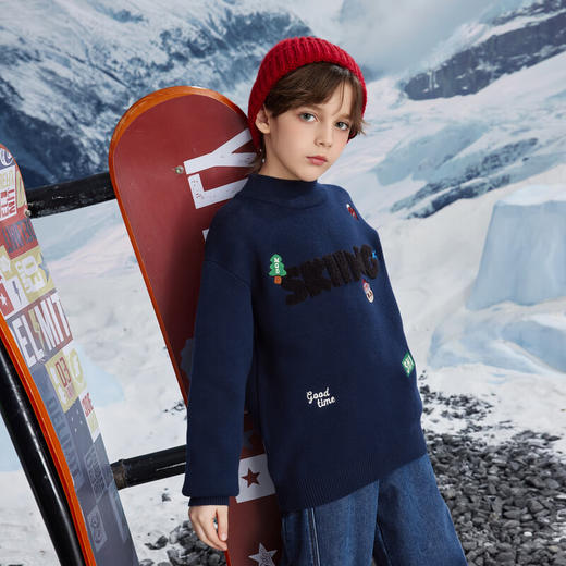 【MQD】男大童冬季学院风卡通满版保暖半高领毛衣 商品图3