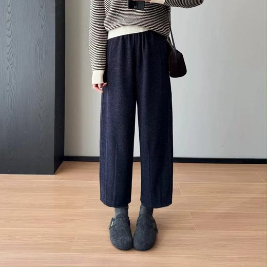 D122427花纱柏林裤！冬季保暖加厚磨毛松紧高腰山本羊毛毛呢马丘裤 商品图2