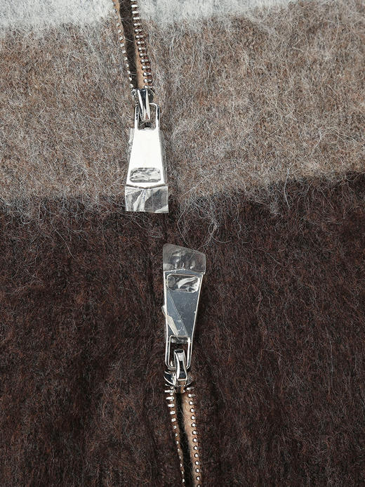 轻甜松弛感 粉棕灰渐变条纹 V 领拉链开衫 软糯毛绒质感短款针织外套 商品图3