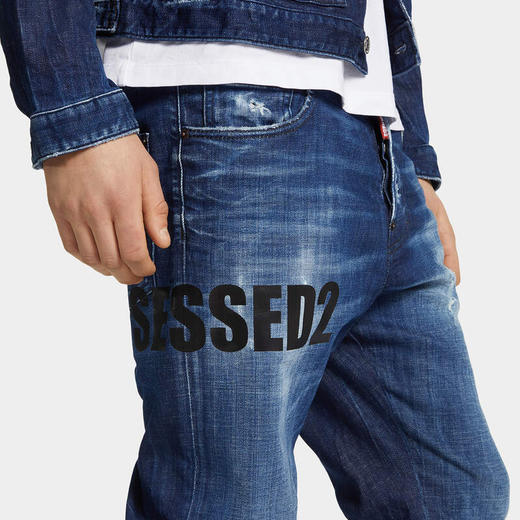 DSQUARED2 男士字母徽标印花棉质休闲牛仔裤 深蓝色 S71LB1701 D30010 470 商品图2