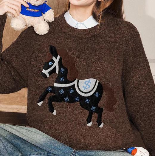 D122474可爱风小马提花圆领套头长袖毛衣 商品图9