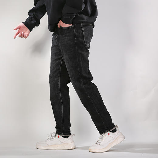 DRONKOO 2025 正常腰右袋右后袋斜线刺绣织唛一体绒厚牛仔长裤 商品图2