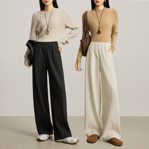 【12/24新品6.5折】熙世界休闲加绒阔腿裤女宽松慵懒冬季高腰垂感窄版直筒糯米长裤子 商品图2
