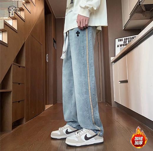 D122423新款两色贴皮标重工水洗串标加绒加厚牛仔裤 商品图1