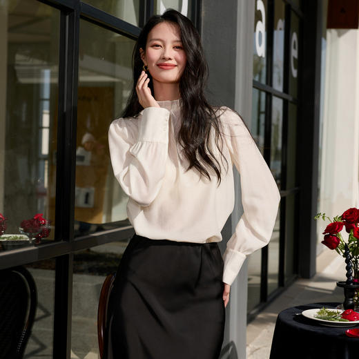 【醋酸】三彩2026春季新款花苞立领小衫衬衣长袖宽松轻奢气质S 商品图2