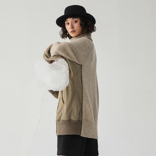 谜底高领套头毛衣女2024冬季新品复古风宽松保暖针织衫244MZ1863 商品图2