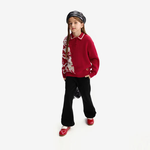 【MQD】童装儿童新年毛衣冬装新款女童针织衫国风加厚红色拜年服 商品图3