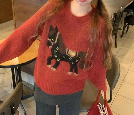 D122474可爱风小马提花圆领套头长袖毛衣 商品图6