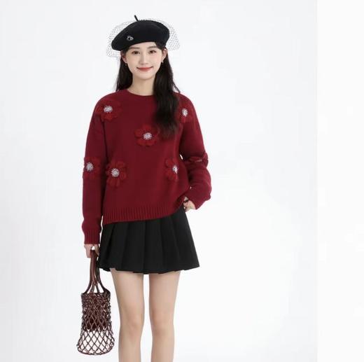 奢姿大码女装2025冬季胖妹妹时尚花朵装饰针织衫气质甜美显瘦上衣9854635277 商品图2