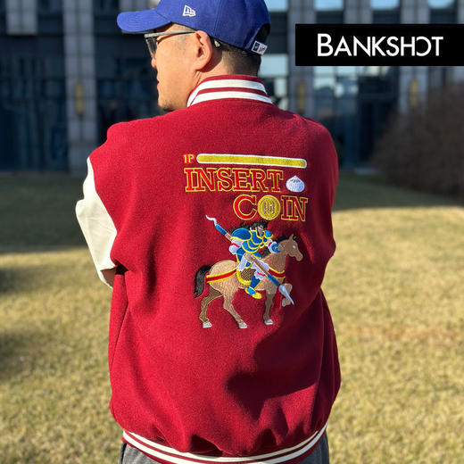 【听老杨原创】马上通关 经典街机主题刺绣/毛巾绣 PU皮袖棒球服 商品图1