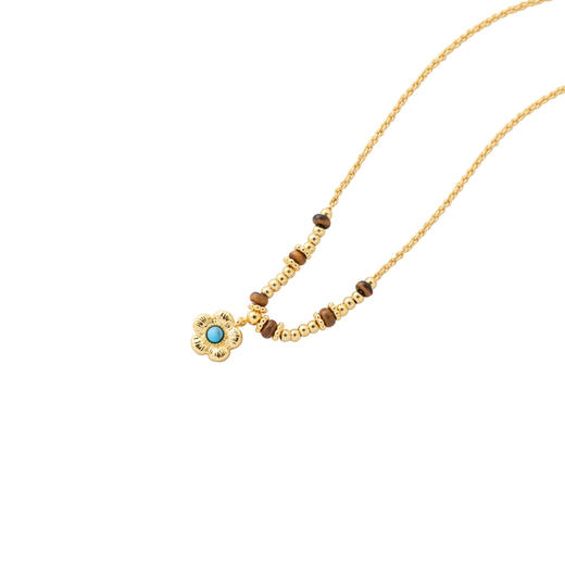 三彩2026新款蓝松石花朵吊坠金色项链虎眼石民族风自然高级小众 商品图2